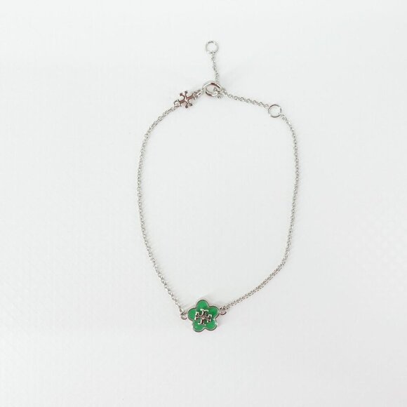 Tory Burch Kira Enamel Flower Chain Bracelet Green OS - Picture 11 of 12
